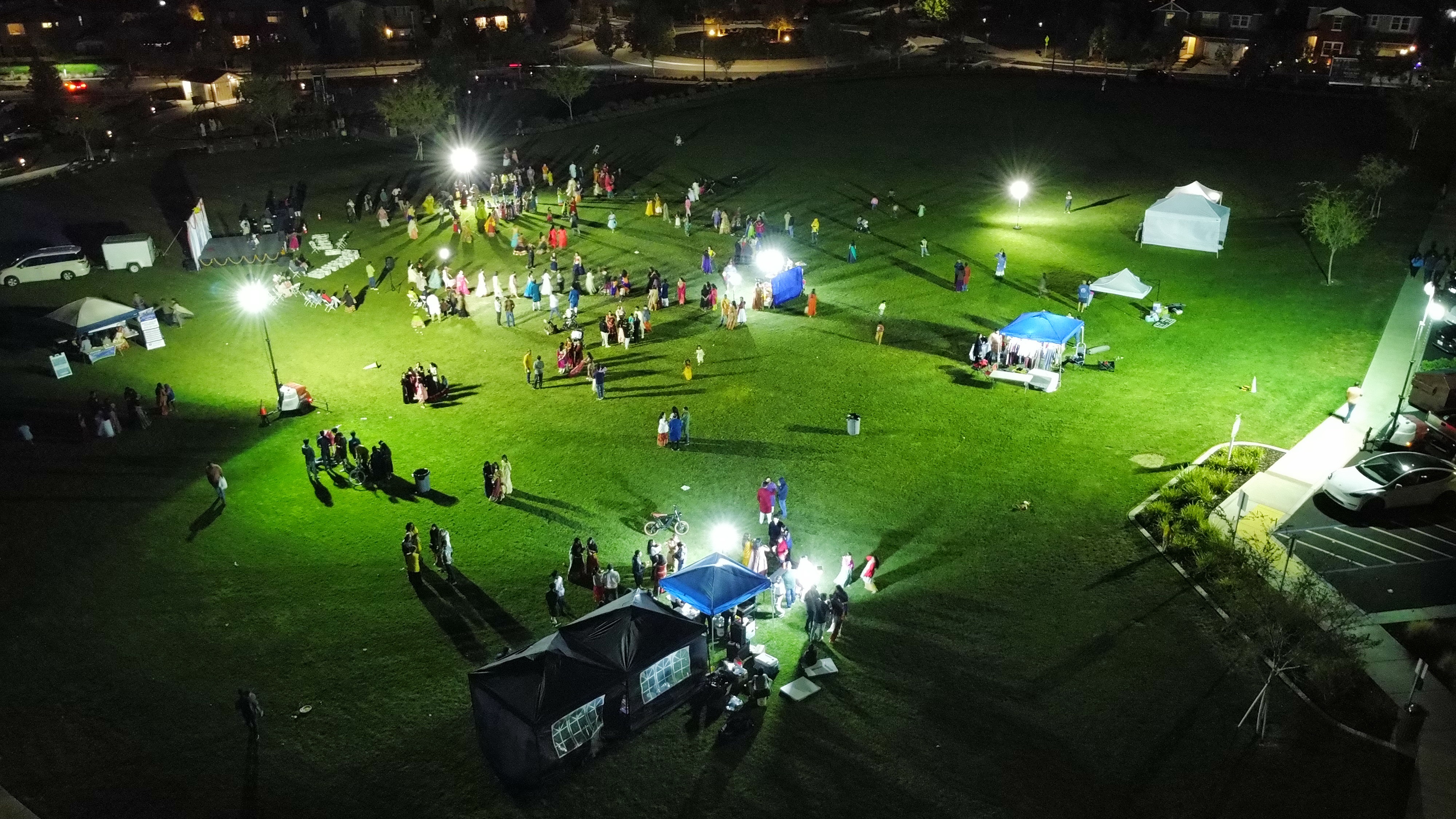 Professional light tower rental at night for construction site lighting